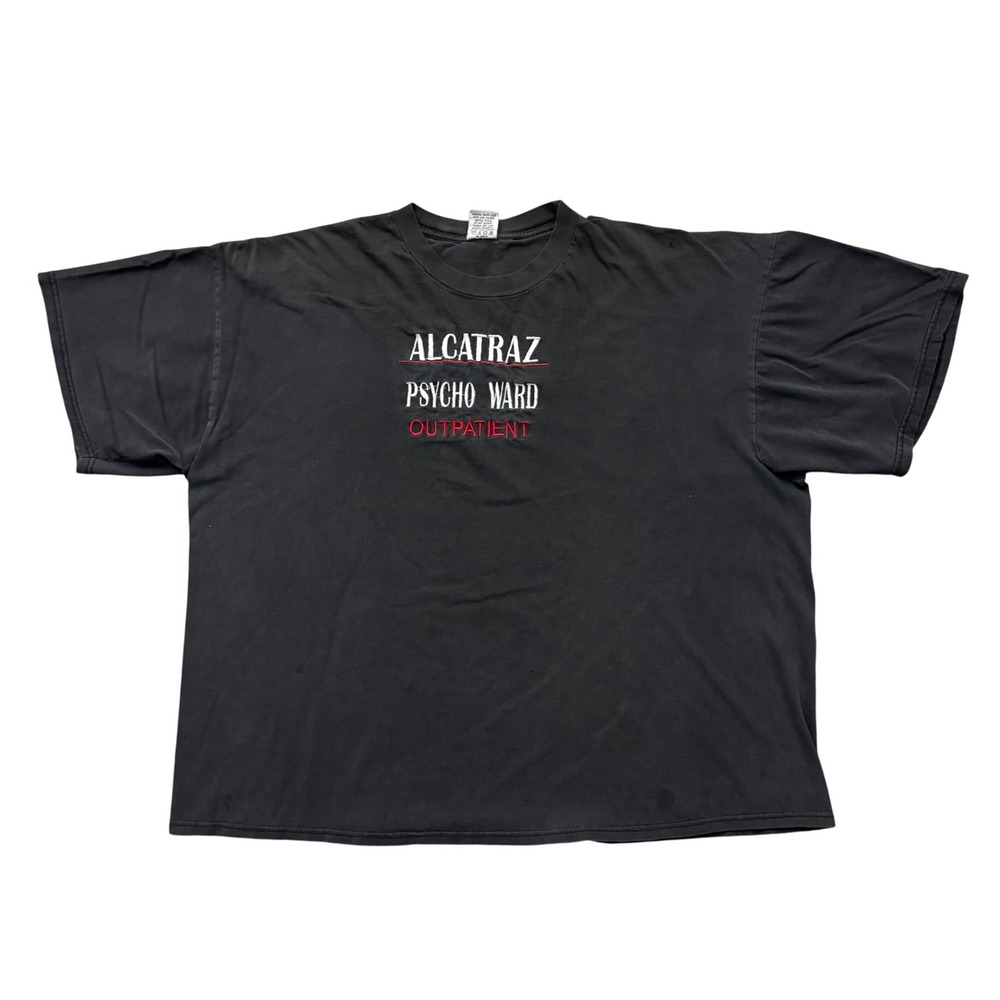 Vintage Cygnus Alcatraz Psycho Ward Outpatient Embroidered T-Shirt Tee Black 2XL